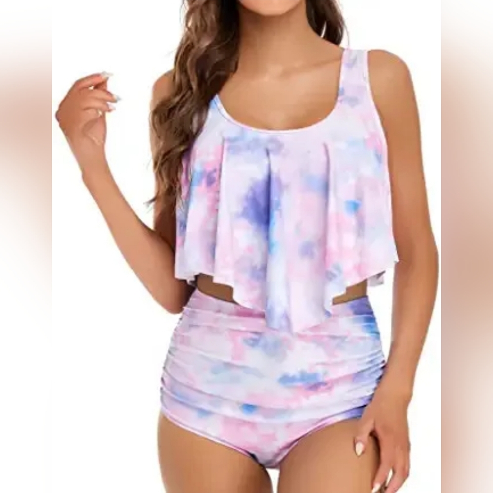 Tankini Swimsuit 2pc Swim Suit Ruffled Top Tankini High Rise